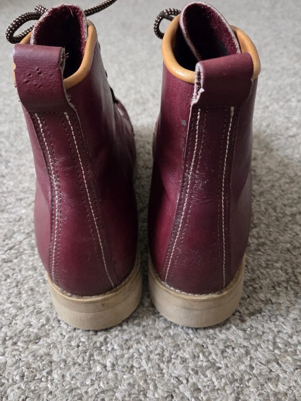 Vtg LL Bean Mens Burgundy Leather Moc Toe Boots Lace Up -Italy Sz 11